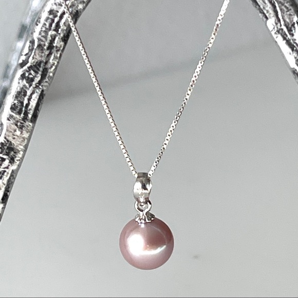 Real Round 3A Purple Freshwater Pearl Pendant 925 Sterling Silver Necklace - Picture 3 of 14